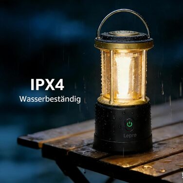 Світлодіодний кемпінговий ліхтар Lepro, акумуляторний, 2000 люмен, 5-рівневий регульований прожектор, водонепроникний аварійний ліхтар IPX4 з акумуляторним зарядним пристроєм, підходить для відключень електроенергії, походів та інших сценаріїв, чорний