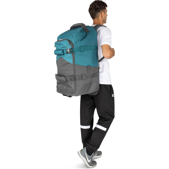 Дорожня сумка-візок normani з функцією рюкзака 90 літрів - рюкзак з фронтальним завантаженням, практичний дорожній візок та рюкзак в одному положенні з 7 відділеннями, колір сірий/бензиновий, 90 літрів