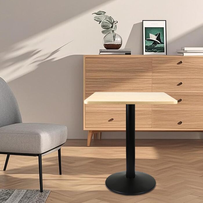 Обідній стіл OHMG, квадратний, на одній ніжці, європейський стиль, підходить для 4 осіб, виготовлений з заліза та дерев&39яних дощок, кухонний стіл, обідній стіл, стіл для вітальні, стоячий стіл 60*60*75 см (прямокутник-60*60*75 см-D)