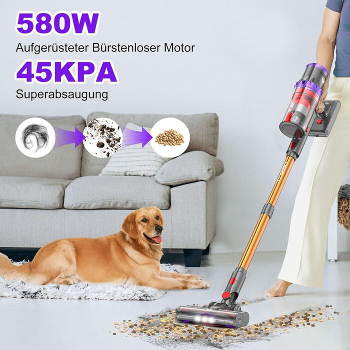 Акумуляторний пилосос coovy SU7 580 Вт, 45000 Па Акумуляторний пилосос до 70 хвилин роботи, Акумуляторний пилосос з супер великим