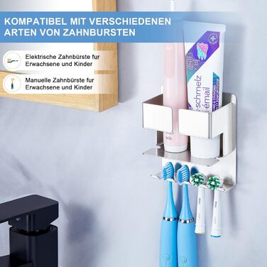 Тримач для зубної щітки - дозатор зубної пасти настінний без свердління, електричний тримач для зубної щітки самоклеючий тримач дл