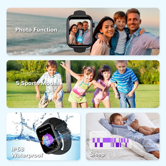 Новий смарт-годинник 2026 року для дітей з відеодзвінками та телефоном, дитячий годинник з голосовим чатом/WhatsApp/WiFi/SOS/SMS/GPS/шкільним режимом/крокоміром/будильником, смарт-годинник для дітей дівчаток/хлопчиків чорного кольору 4-14 років