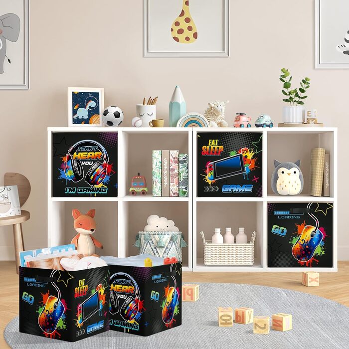 Коробка для зберігання 30 см, 3 шт., ігровий кошик для зберігання неонових вивісок, дитячий складний ігровий контролер, світлодіодна гарнітура з ручками, куб-органайзер для іграшок, книг, одягу, графіті, графіті 3 шт./набір