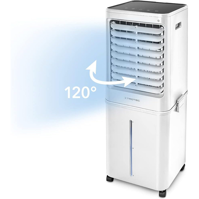 Мобільний повітроохолоджувач TROTEC Aircooler PAE 81, повітроохолоджувач 4 в 1, зволожувач, очищувач повітря та вентилятор, бак 60 л, продуктивність випаровування 2,8 л/год, 4 швидкості вентилятора, таймер, нічний режим