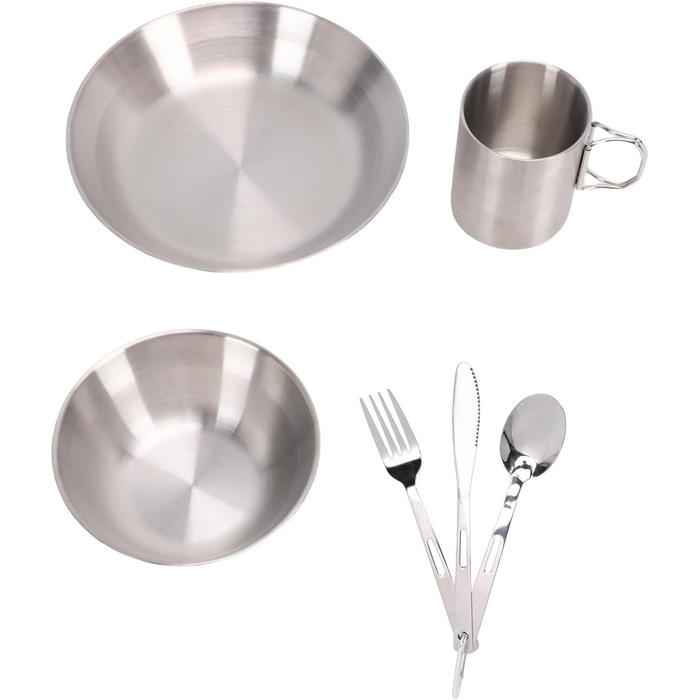Набір посуду для кемпінгу Drfeify з нержавіючої сталі, портативний, дворівневий, комбінація посуду для пікніків, пляжних вечірок, міцний набір столових приборів для мандрівників, нержавіюча сталь 304, розмір 546 г