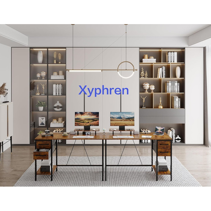 Письмовий стіл з розетками, 2 шухлядами та знімною підставкою для монітора, 100x50 см. Двосторонній комп&39ютерний стіл. ПК-стіл для домашнього офісу, кабінету, спальні, коричневий 100*50 см.