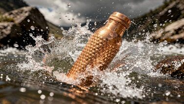 Пляшка з чистої міді об&39ємом 32 унції з футляром для перенесення, мідна пляшка для води об&39ємом 1 літр для офісу, йоги, спорту (натуральне покриття) Пляшка з натурального кованого металу