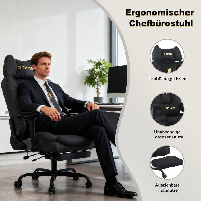 Ігрове крісло Symino, схоже на диван, з огортаючим сидінням, ергономічне офісне крісло керівника, стілець зі штучної замші, комп&39ютерне крісло з регульованою висотою, вантажопідйомність 130 кг, чорний колір