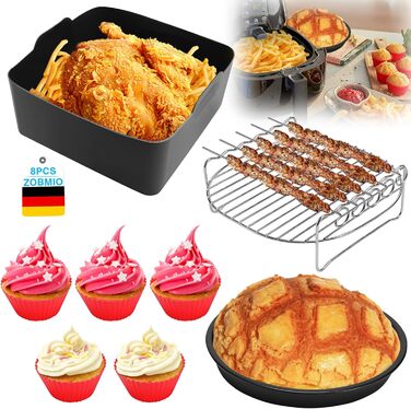 Комплектів аксесуарів для фритюрниці, багаторазові аксесуари для фритюрниці, аксесуари для фритюрниці, аксесуари для фритюрниці Philips Airfryer Xl 6.2L, Cosori 5.5L 4.7L, Cecotec 6L тощо, 8