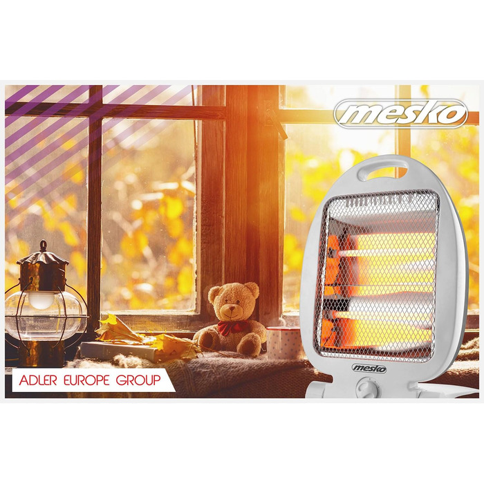 Кварцовий інфрачервоний обігрівач Mesko MS7710, інфрачервоний обігрівач з 2 режимами нагріву, низьке енергоспоживання, променевий інфрачервоний обігрівач з 2 галогенними лампами, захист від перекидання, портативний, 400/800 Вт