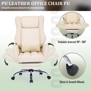 Ергономічне офісне крісло ALEAVIC зі складними підлокітниками, крісло керівника з масажем та висувною підставкою для ніг, для домашнього офісу, ігрове (бежеве)