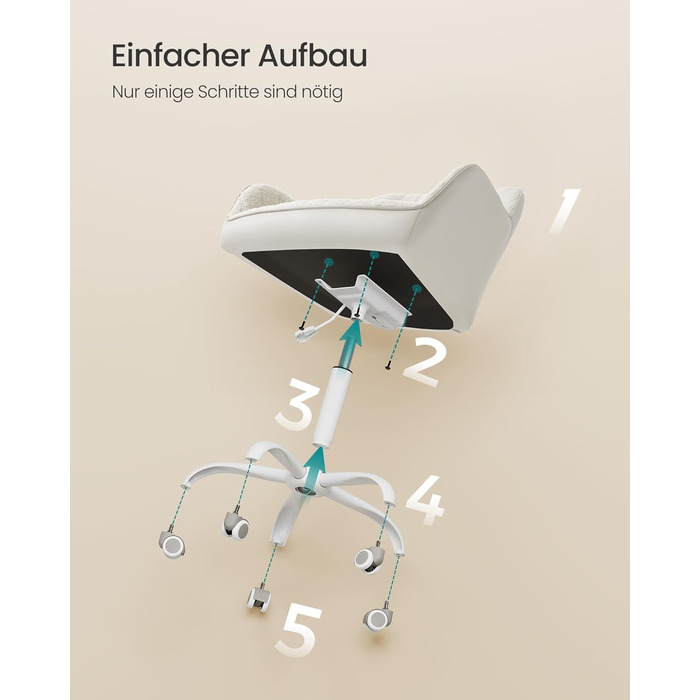 Офісний стілець SONGMICS, обертовий, шерпа та штучна шкіра, пінопластова оббивка, регульована висота, для домашнього офісу, бару, капучино бежевий-хмарно білий OBG012W01 Капучино бежевий хмарно білий шерпа тканина ПУ