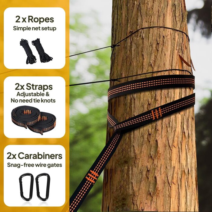 Ультралегкий гамак для кемпінгу з москітною сіткою NATUREFUN, вантажопідйомність 300 кг (275 x 140 см), дихаючий, швидковисихаючий парашутний нейлон, включає 2 карабіни преміум-класу, 4 нейлонові петлі, 275 x 140 см, темно-зелений