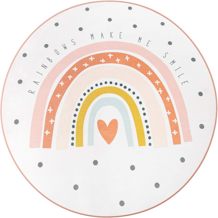 Дитяча кімната дитячий килим дитячий килимок райдужний мотив з дизайном серця, колір кремовий, розмір Ø 150 см круглий