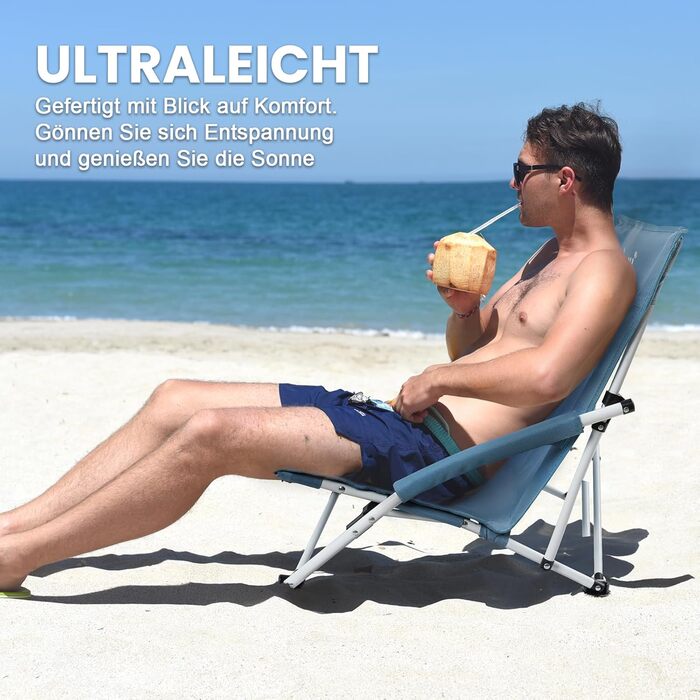 Складане пляжне крісло Homecall, легке складне пляжне кемпінгове крісло, низька висота зі зручною спинкою та м&39якими підлокітниками - складні пляжні крісла, витримує до 120 кг, 1 крісло