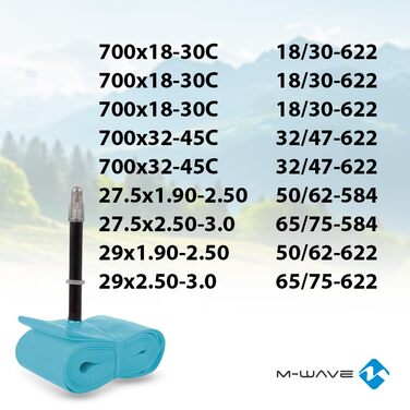 Камера велосипедна TPU, міцна 114 г, 29x2.503.0 FV 48 мм, PURRIDE від M-WAVE, бірюзова 29x2.50-3.0, 65/75-622, FV 48 мм