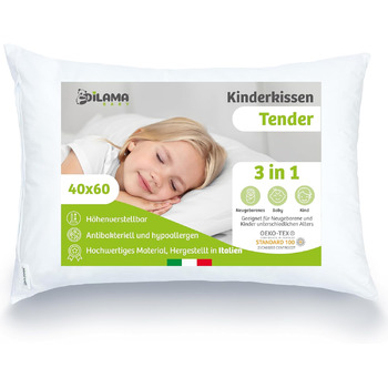 Дитяча подушка 40x60 см - Ергономічна дитяча подушка з регульованою висотою та волокнистими кульками - Бавовна перкаль преміум-кла