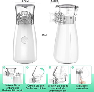 Небулайзер Nauotk Inhaler, портативний інгалятор для дорослих і дітей об'ємом 10 мл безшумний USB-C, що перезаряджається з мундштуком для дому та подорожей, білий