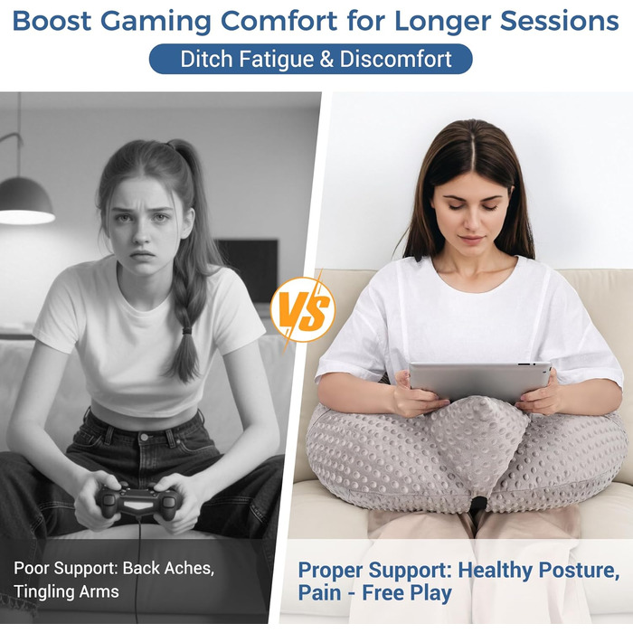 Подушка для читання INFANZIA для ігор, подушка для підтримки підлокітників, U-подібна подушка для колін з бічною кишенею для ліжка та дивана, компактна ігрова подушка з підтримкою планшета для читання, в&39язання гачком, робочий сірий колір