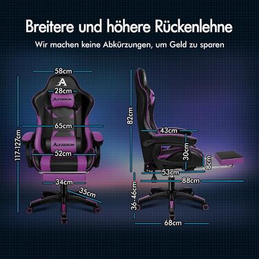 Офісний стілець ALFORDSON, Робочий стілець з масажною подушкою для попереку, Ергономічне комп&39ютерне крісло з відкидною спинкою, Поворотне крісло з підставкою для ніг, Регульована висота, Фіолетовий