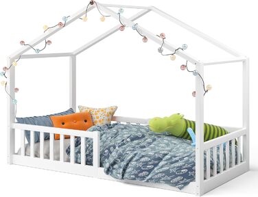 Дитяче ліжко Bellabino Bia 90x200 см, дитяче ліжко для дому з захистом від випадіння та висувною рейковою рамою, підлогове ліжко М