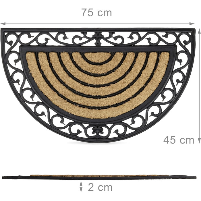 Килимок для дверей Relaxdays Coconut, нековзний та водонепроникний, смугастий, квітковий, для вулиці, імітація чавуну, чорний