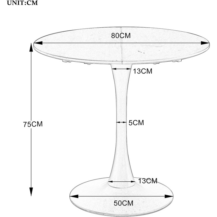 Чорний сучасний круглий обідній стіл, круглий стіл 80 см, круглий обідній стіл, підходить для 2-4 осіб, підходить для кухні, вітальні, їдальні, чорний, 8075 см, 80