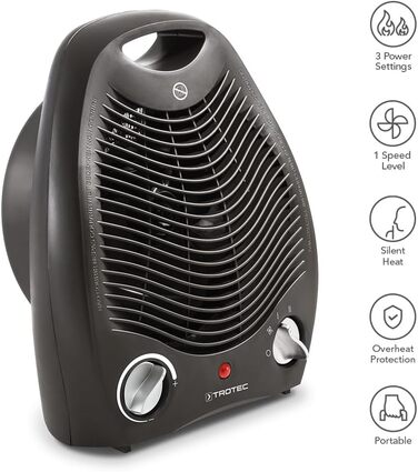 Тепловентилятор TROTEC TFH 20 E 2000 Вт, 2 режими нагріву режим охолодження, безступінчастий термостат, захист від перегріву та перекидання, функція вентилятора, портативний, колір мокко чорний