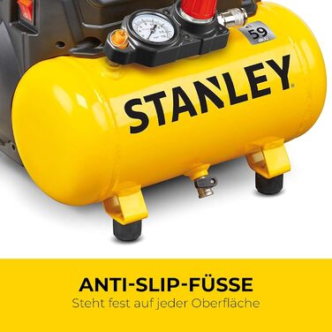 Компресор Stanley DN200/8/6 - Повітряний компресор 8 бар - Підлоговий компресор з ємністю бака 6 л - Безмасляний всмоктувальний ко