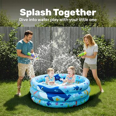 Надувний басейн SLOOSH 86 x 25 см, Дитячий басейн, 3 кільця, Надувна ванна, Надувний дитячий басейн, Басейн (Синій)