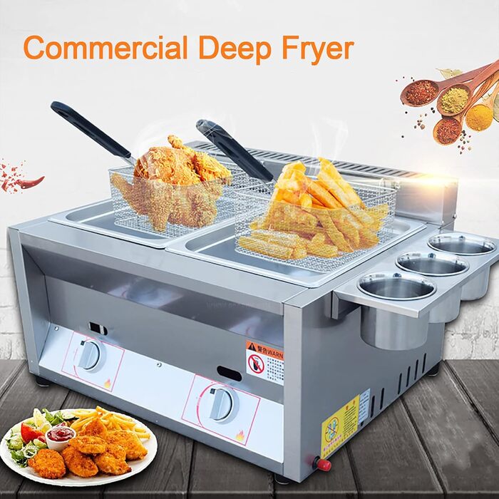 Газова фритюрниця, комерційна фритюрниця з нержавіючої сталі з високою місткістю, професійна кухонна машина для смаження на газових стільницях, подвійна фритюрниця для ресторану, домашньої кухні