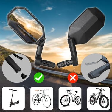 Велосипедні дзеркала BriskMore на торці керма, опукла скляна лінза високої чіткості для керма електровелосипеда, стійка до подряпин, безпечний задній вид, 1 пара велосипедних дзеркал BT-022 (праве та ліве) A срібна лінза 1 пара