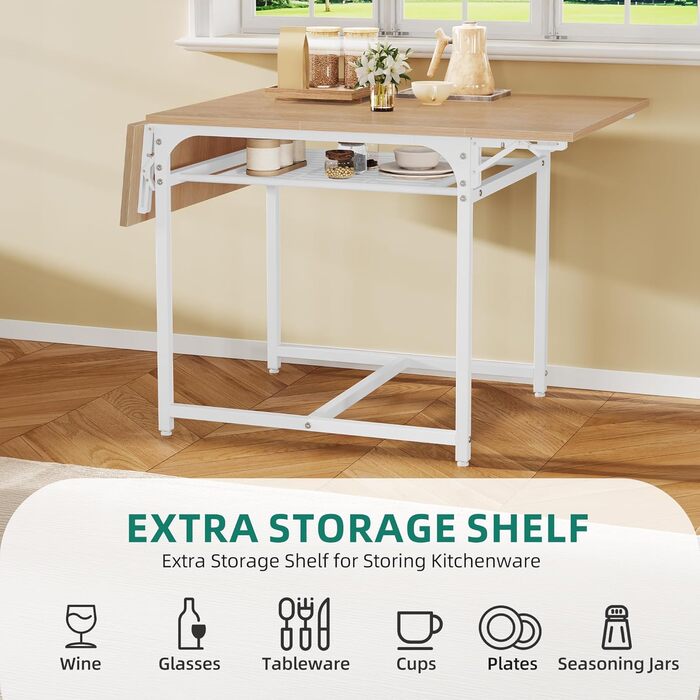 Розкладний обідній стіл YITAHOME, розкладний відкидний стіл з тримачем для зберігання та 4 регульованими ніжками, для 2-6 осіб, 120 x 78 x 75 см, жовтий дуб та білий