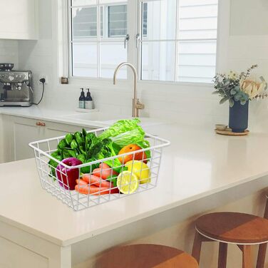 Набір із 4 білих металевих дротяних кошиків, 28 x 22 x 12 см, штабельовані дротяні кошики для зберігання, кошики для морозильної камери, сітчасті кошики для ванної кімнати, офісу, кухні, шафи, полиці