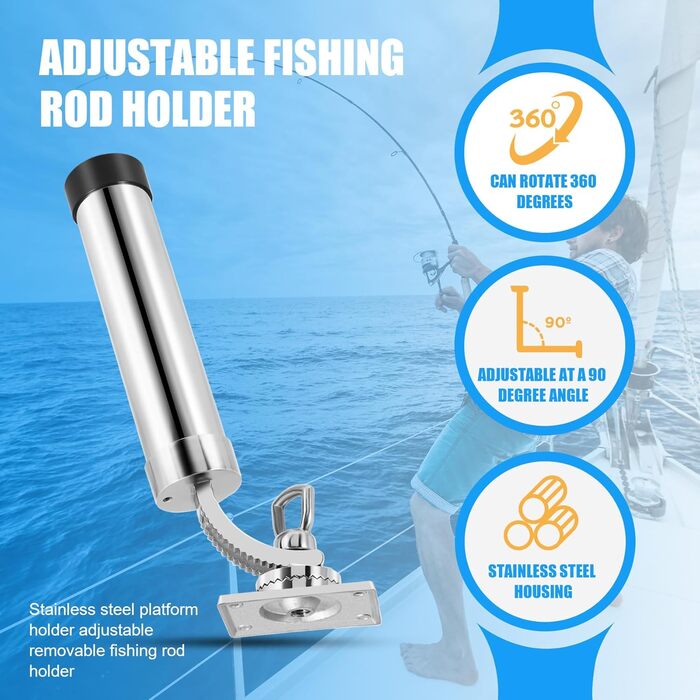 Тримач для вудки для човна Регульований тримач для вудки Тримач для вудки для човна Срібний