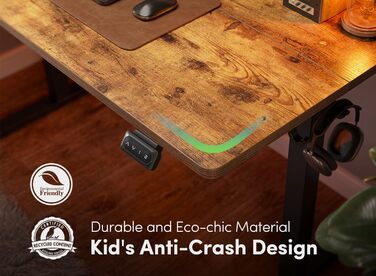 Електричний стіл FEZIBO з регульованою висотою, 152 x 60 см, комп&39ютерний стіл з пам&39яттю налаштувань та технологією запобігання зіткненням, чорний каркас/коричнева стільниця 152 60 см, коричневий