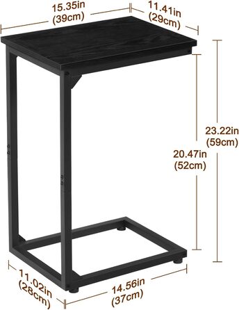 Набір з 2 приставних столиків AMHANCIBLE, журнальний столик C-подібної форми, стіл для вітальні з металевим каркасом, мобільний журнальний столик, журнальний столик-диван для кави та ноутбука, приставний столик для спальні, вітальні, чорний