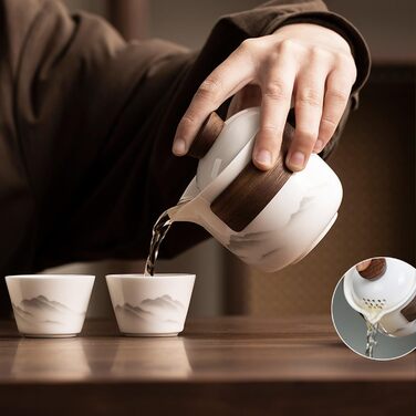 Порцеляновий набір для чайної церемонії Гунфу, портативний керамічний чайник, міні-набір для подорожей Все в одному, для дому, подарунка, кемпінгу, пікніка, офісу, бізнесу та готелю