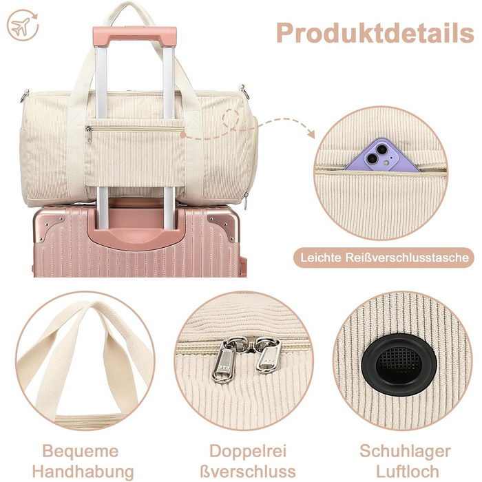 Спортивна сумка для дітей, сумка для плавання для хлопчиків та жінок з відділенням для взуття та відділенням для вологи, сумка для купання для підлітків, невелика дорожня сумка, сумка для фітнесу (Corduroy Pure Beige)