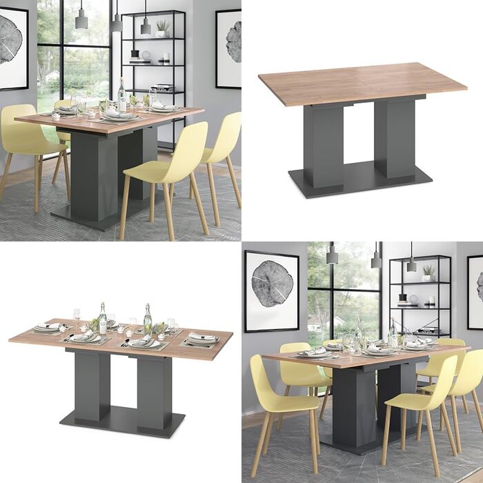 Обідній стіл Vicco Dix, розкладний обідній стіл, антрацит/золотий дуб, 140 x 90 см