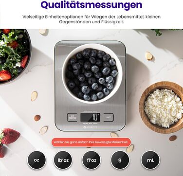 Кухонні ваги ETEKCITY, цифрові 5 кг з великим РК-дисплеєм, цифрова шкала, буквена шкала з великою ваговою поверхнею з нержавіючої