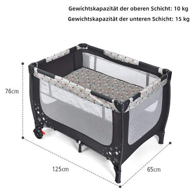 Дитяче ліжечко DREAMADE 2-в-1, складне приліжкове ліжечко 125 x 65 см, дорожнє ліжечко з колесами та гальмом, дитячий манеж-ліжечко для малюків від народження до 36 місяців (сірий)