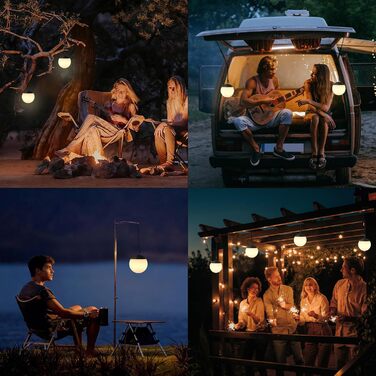 Набір із 2 ламп MALUX Sphere I Вуличний кемпінговий світильник I Світлодіодний підвісний садовий світильник із 8 кольорами I Регульоване освітлення для кемпінгу I Водонепроникний IPX4 I Балконний світильник, кемпінговий світильник