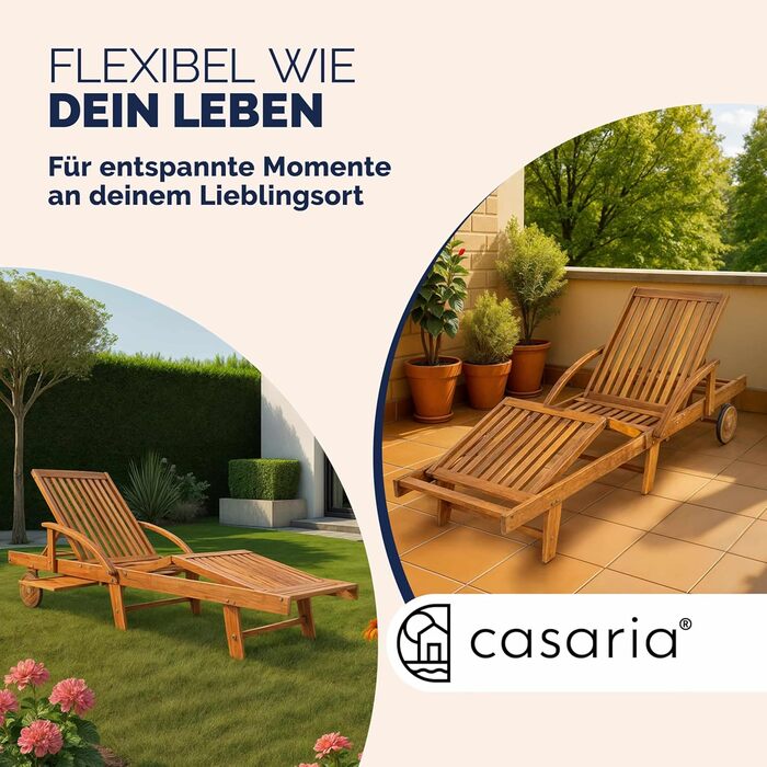 Складаний шезлонг Casaria, всепогодний дерев&39яний садовий шезлонг, вантажопідйомність 160 кг, з 2 колесами, столом для зберігання, регульованою спинкою та підставкою для ніг, 196 см