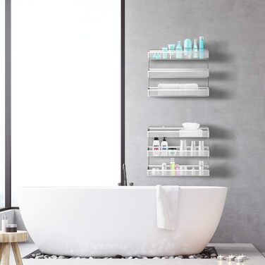 Стійка для спецій, Органайзер, 3 рівні, Окремостояча або настінна, Підвісна полиця для кухонної шафи, комори, дверей комори або ванної кімнати, Косметика для душу, Хром, 2 шт. Сріблястого кольору 3 x 16 x 14 см