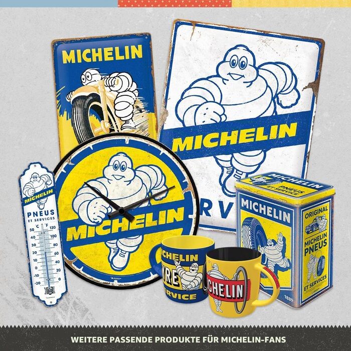 Ретро-настінний годинник Nostalgic-Art, Ø 31 см, Michelin Bibendum 80-х ідея подарунка для автофанатів, оригінальний ліцензійний продукт (OLP), великий кухонний годинник у вінтажному дизайні, декор з шинами