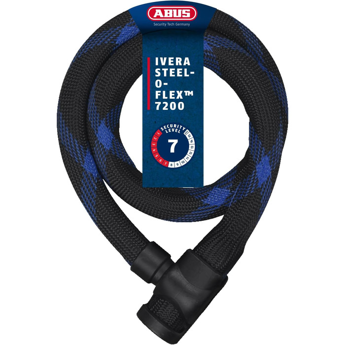 Броньований тросовий замок ABUS Ivera Steel-O-Flex 7200 - Тросовий замок зі сталевого троса з бронею зі сталевих втулок - Рівень безпеки ABUS 7 Чорний 110 см Одинарний