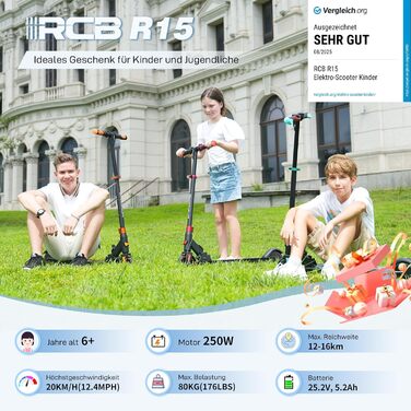 Дитячий електросамокат RCB R15 (8-12-16 років) - до 20 км/год, максимальний запас ходу 16 км, складний електросамокат для дітей, подарунок для підлітків, чорно-синій