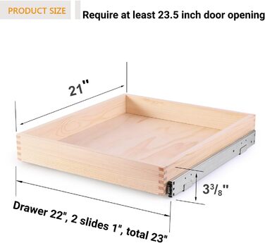 Висувні шухляди для шаф, 58,9 см Ш х 53,3 см Д, м'яке закриття, висувні, дерев'яні, органайзер для зберігання, для кухні, вимагає