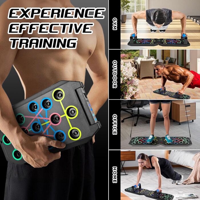 Дошка для віджимань, віджимання з ручкою та таймером відліку, складна багатофункціональна фітнес-дошка, дошка для тренувань віджимань з 2 еластичними канатами опору для тренування м&39язів та фітнесу